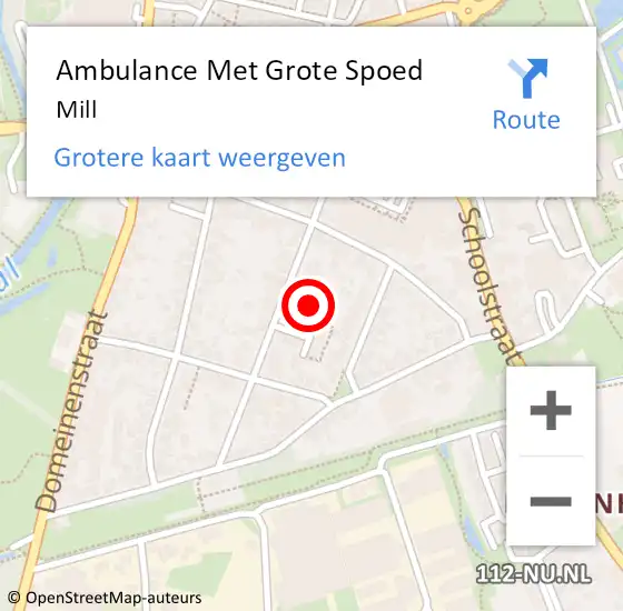 Locatie op kaart van de 112 melding: Ambulance Met Grote Spoed Naar Mill op 6 augustus 2024 14:22