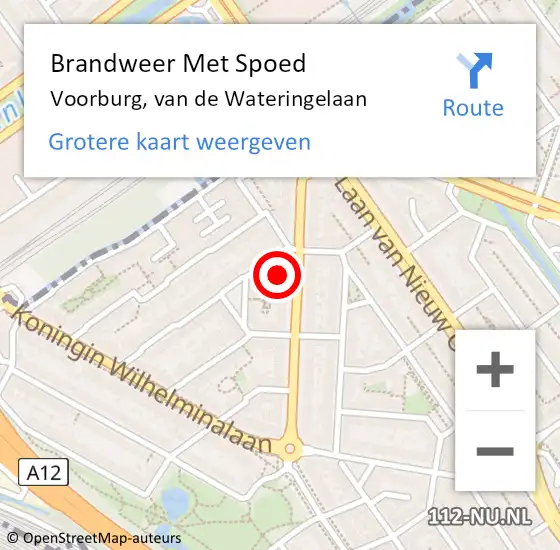 Locatie op kaart van de 112 melding: Brandweer Met Spoed Naar Voorburg, van de Wateringelaan op 6 augustus 2024 14:24