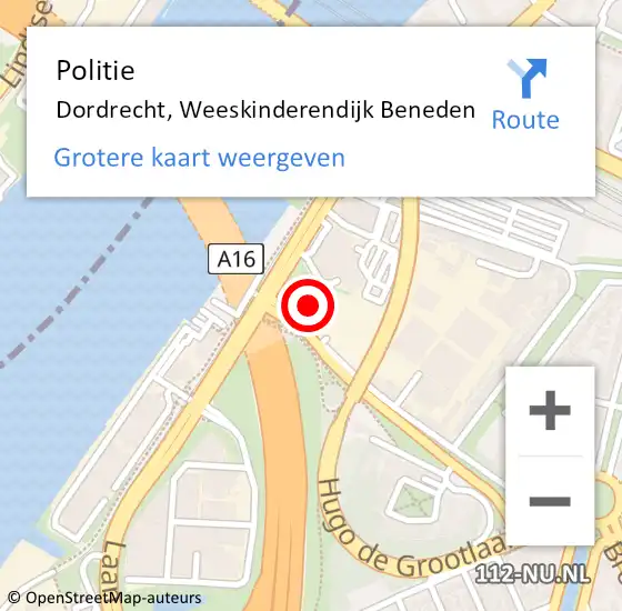 Locatie op kaart van de 112 melding: Politie Dordrecht, Weeskinderendijk Beneden op 6 augustus 2024 14:26