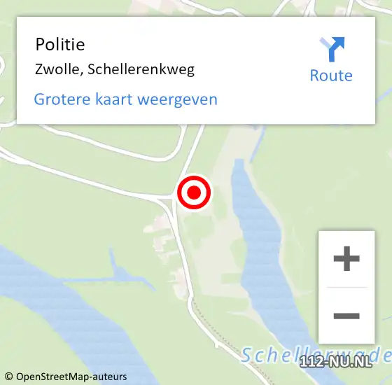 Locatie op kaart van de 112 melding: Politie Zwolle, Schellerenkweg op 6 augustus 2024 14:33