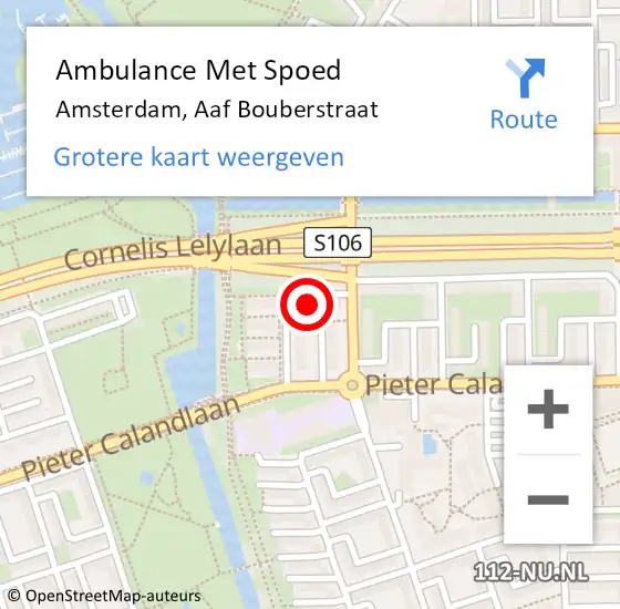 Locatie op kaart van de 112 melding: Ambulance Met Spoed Naar Amsterdam, Aaf Bouberstraat op 6 augustus 2024 15:03