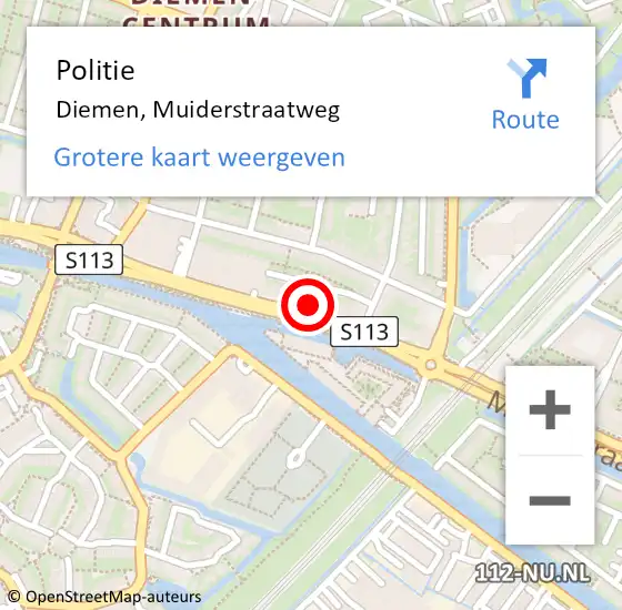 Locatie op kaart van de 112 melding: Politie Diemen, Muiderstraatweg op 6 augustus 2024 15:03