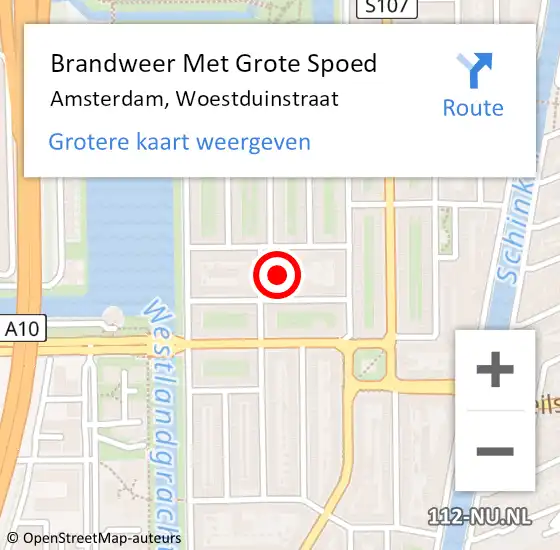 Locatie op kaart van de 112 melding: Brandweer Met Grote Spoed Naar Amsterdam, Woestduinstraat op 6 augustus 2024 15:07