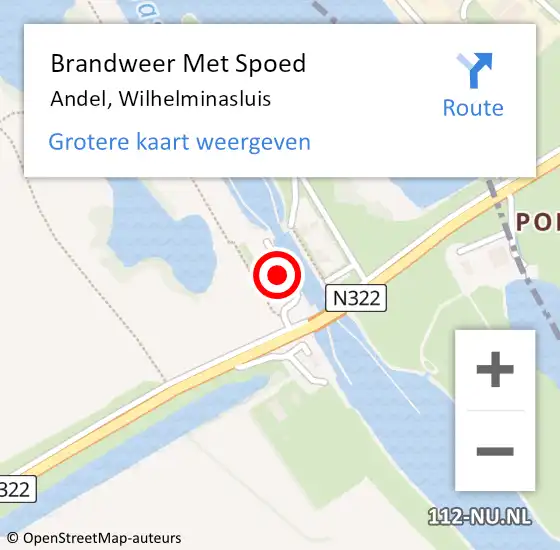 Locatie op kaart van de 112 melding: Brandweer Met Spoed Naar Andel, Wilhelminasluis op 6 augustus 2024 15:13