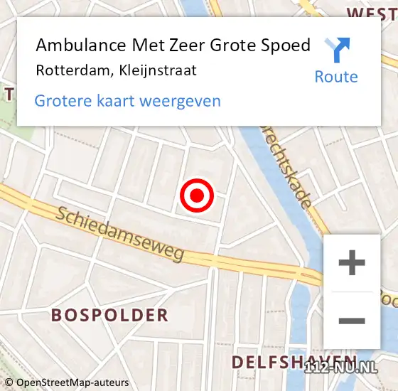 Locatie op kaart van de 112 melding: Ambulance Met Zeer Grote Spoed Naar Rotterdam, Kleijnstraat op 6 augustus 2024 15:26