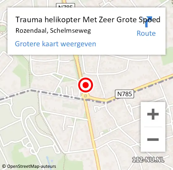 Locatie op kaart van de 112 melding: Trauma helikopter Met Zeer Grote Spoed Naar Rozendaal, Schelmseweg op 6 augustus 2024 15:31