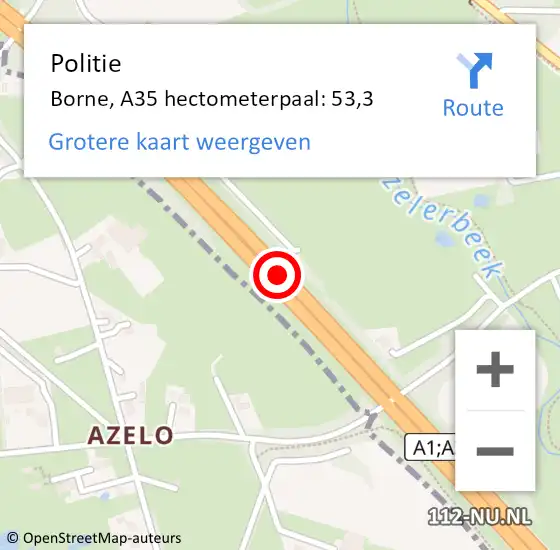 Locatie op kaart van de 112 melding: Politie Borne, A35 hectometerpaal: 53,3 op 6 augustus 2024 15:44