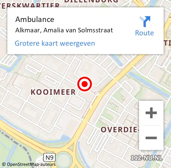 Locatie op kaart van de 112 melding: Ambulance Alkmaar, Amalia van Solmsstraat op 6 augustus 2024 16:07