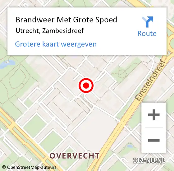 Locatie op kaart van de 112 melding: Brandweer Met Grote Spoed Naar Utrecht, Zambesidreef op 6 augustus 2024 16:15