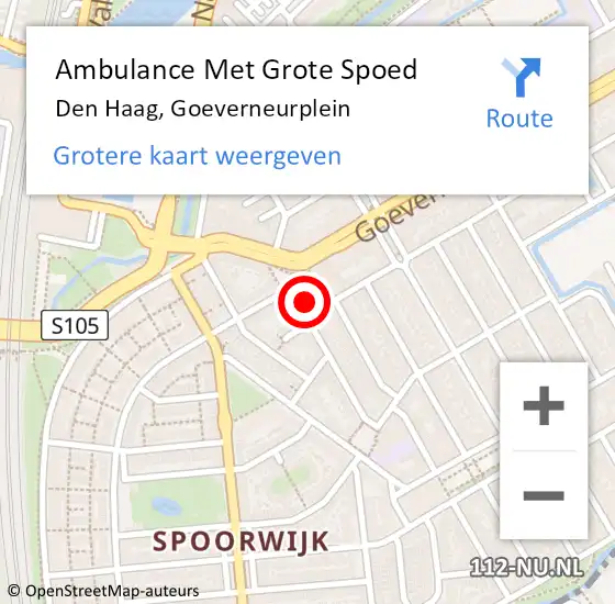 Locatie op kaart van de 112 melding: Ambulance Met Grote Spoed Naar Den Haag, Goeverneurplein op 6 augustus 2024 16:28