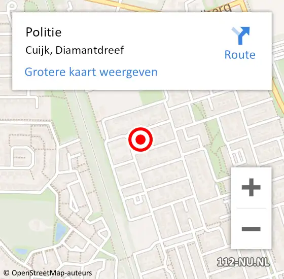 Locatie op kaart van de 112 melding: Politie Cuijk, Diamantdreef op 6 augustus 2024 16:29