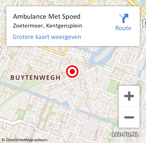 Locatie op kaart van de 112 melding: Ambulance Met Spoed Naar Zoetermeer, Kentgensplein op 6 augustus 2024 16:43