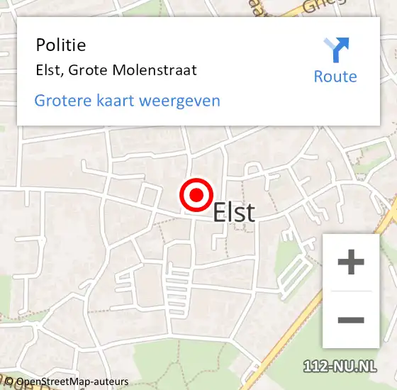 Locatie op kaart van de 112 melding: Politie Elst, Grote Molenstraat op 6 augustus 2024 16:49