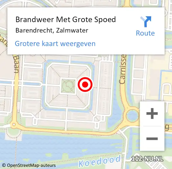 Locatie op kaart van de 112 melding: Brandweer Met Grote Spoed Naar Barendrecht, Zalmwater op 6 augustus 2024 16:51