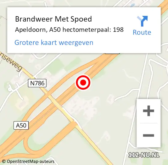 Locatie op kaart van de 112 melding: Brandweer Met Spoed Naar Apeldoorn, A50 hectometerpaal: 198 op 6 augustus 2024 16:53