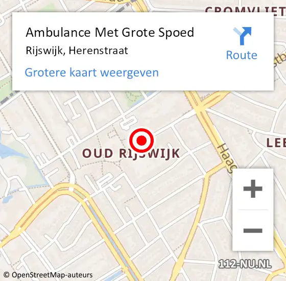 Locatie op kaart van de 112 melding: Ambulance Met Grote Spoed Naar Rijswijk, Herenstraat op 6 augustus 2024 17:02