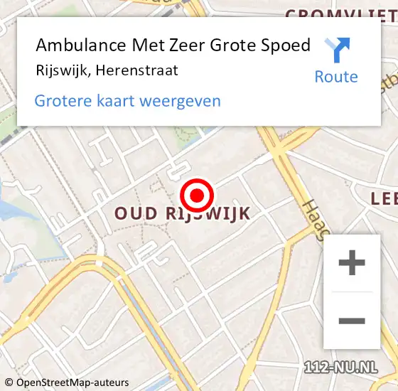 Locatie op kaart van de 112 melding: Ambulance Met Zeer Grote Spoed Naar Rijswijk, Herenstraat op 6 augustus 2024 17:04