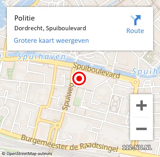 Locatie op kaart van de 112 melding: Politie Dordrecht, Spuiboulevard op 6 augustus 2024 17:08