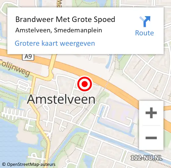 Locatie op kaart van de 112 melding: Brandweer Met Grote Spoed Naar Amstelveen, Smedemanplein op 6 augustus 2024 17:09