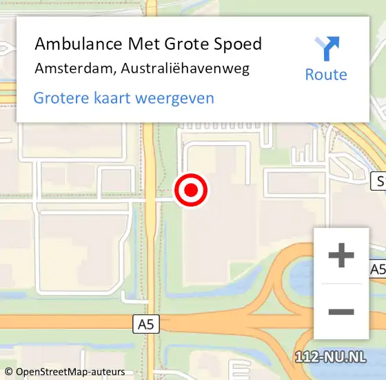 Locatie op kaart van de 112 melding: Ambulance Met Grote Spoed Naar Amsterdam, Australiëhavenweg op 6 augustus 2024 17:22