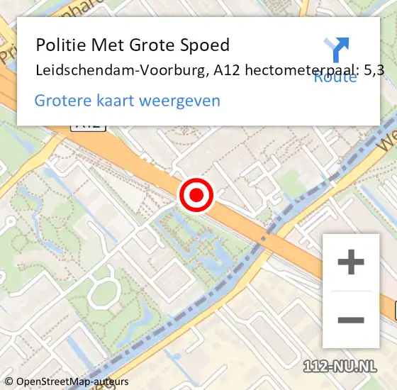 Locatie op kaart van de 112 melding: Politie Met Grote Spoed Naar Leidschendam-Voorburg, A12 hectometerpaal: 5,3 op 6 augustus 2024 17:22