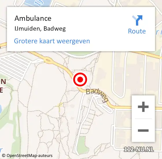 Locatie op kaart van de 112 melding: Ambulance IJmuiden, Badweg op 6 augustus 2024 17:25