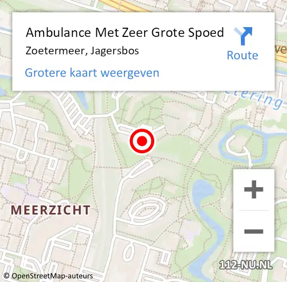 Locatie op kaart van de 112 melding: Ambulance Met Zeer Grote Spoed Naar Zoetermeer, Jagersbos op 6 augustus 2024 17:32