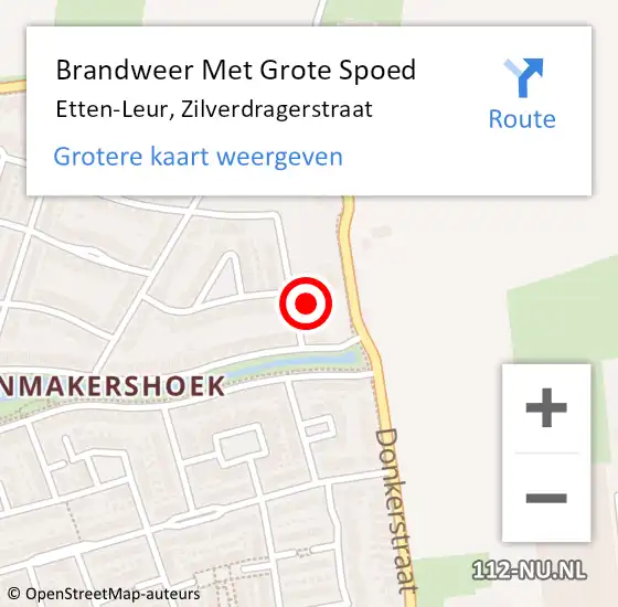 Locatie op kaart van de 112 melding: Brandweer Met Grote Spoed Naar Etten-Leur, Zilverdragerstraat op 6 augustus 2024 17:38