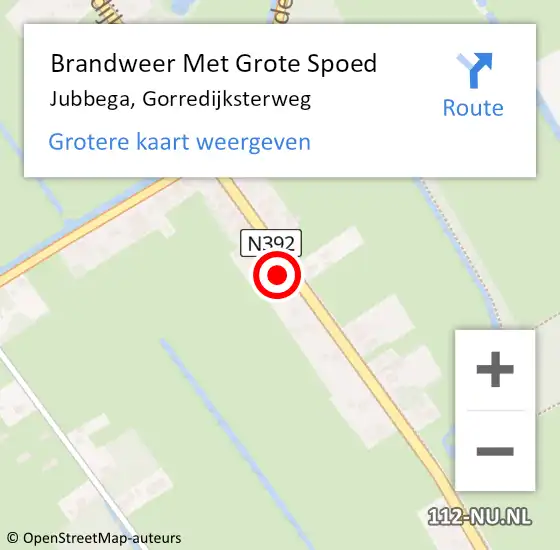 Locatie op kaart van de 112 melding: Brandweer Met Grote Spoed Naar Jubbega, Gorredijksterweg op 6 augustus 2024 17:42