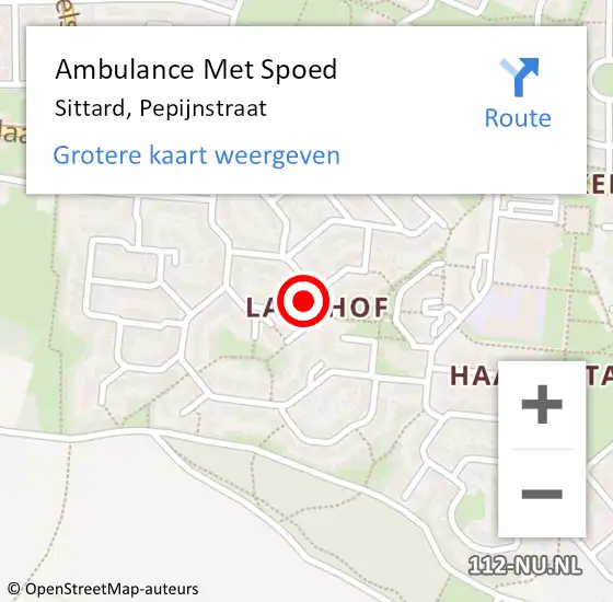 Locatie op kaart van de 112 melding: Ambulance Met Spoed Naar Sittard, Pepijnstraat op 15 oktober 2014 14:31