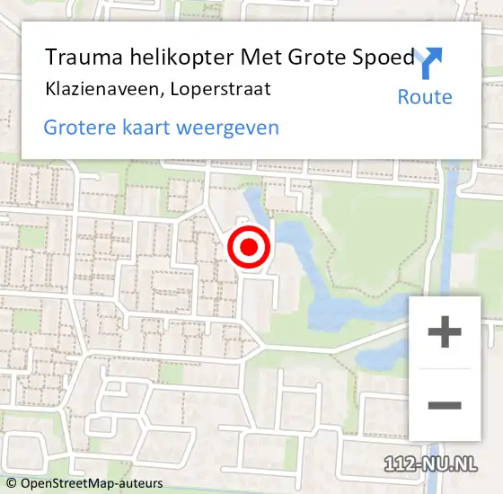 Locatie op kaart van de 112 melding: Trauma helikopter Met Grote Spoed Naar Klazienaveen, Loperstraat op 6 augustus 2024 18:06