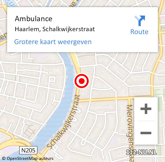 Locatie op kaart van de 112 melding: Ambulance Haarlem, Schalkwijkerstraat op 6 augustus 2024 18:24