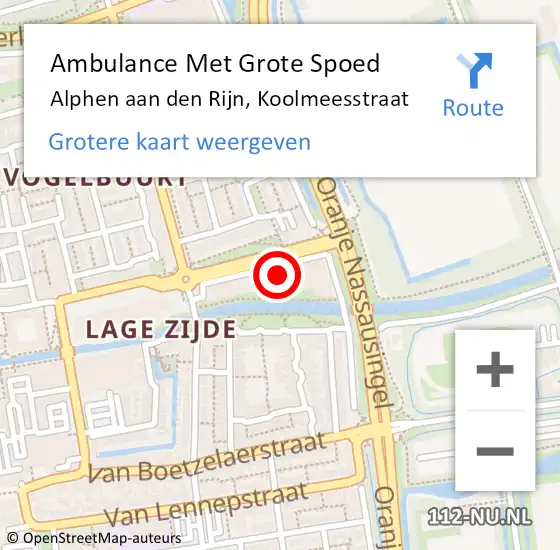 Locatie op kaart van de 112 melding: Ambulance Met Grote Spoed Naar Alphen aan den Rijn, Koolmeesstraat op 6 augustus 2024 18:26