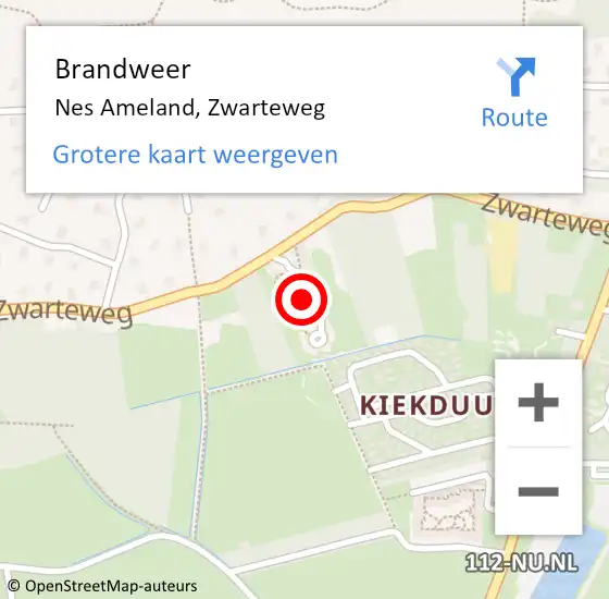 Locatie op kaart van de 112 melding: Brandweer Nes Ameland, Zwarteweg op 6 augustus 2024 18:32