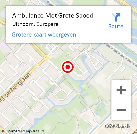 Locatie op kaart van de 112 melding: Ambulance Met Grote Spoed Naar Uithoorn, Europarei op 6 augustus 2024 18:33