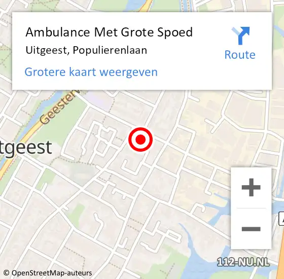 Locatie op kaart van de 112 melding: Ambulance Met Grote Spoed Naar Uitgeest, Populierenlaan op 6 augustus 2024 18:38