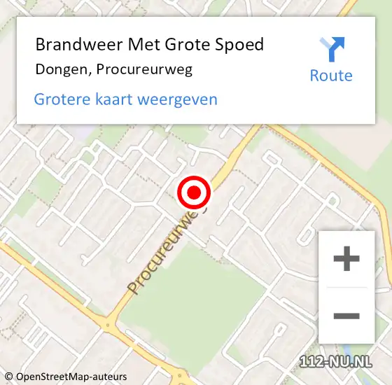 Locatie op kaart van de 112 melding: Brandweer Met Grote Spoed Naar Dongen, Procureurweg op 6 augustus 2024 18:41