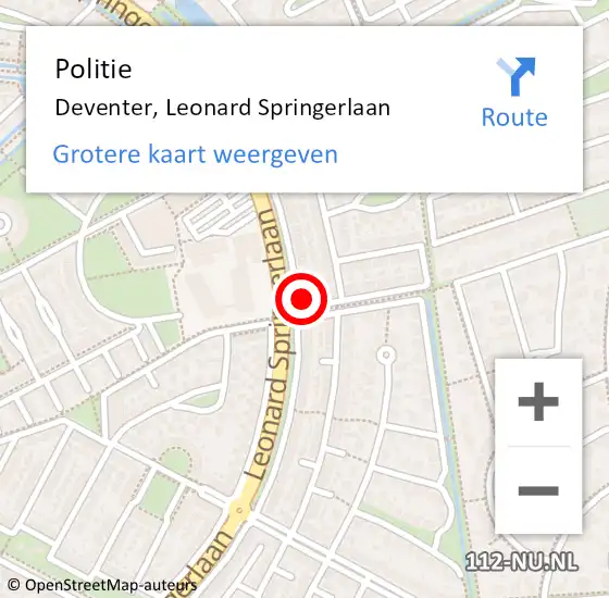 Locatie op kaart van de 112 melding: Politie Deventer, Leonard Springerlaan op 6 augustus 2024 18:42