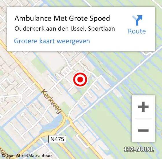 Locatie op kaart van de 112 melding: Ambulance Met Grote Spoed Naar Ouderkerk aan den IJssel, Sportlaan op 6 augustus 2024 18:44