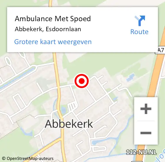 Locatie op kaart van de 112 melding: Ambulance Met Spoed Naar Abbekerk, Esdoornlaan op 6 augustus 2024 18:45