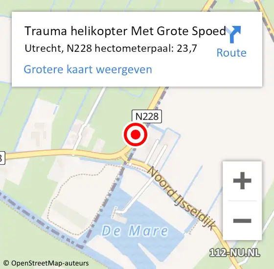 Locatie op kaart van de 112 melding: Trauma helikopter Met Grote Spoed Naar Utrecht, N228 hectometerpaal: 23,7 op 6 augustus 2024 18:56