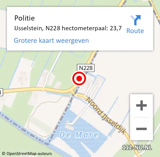 Locatie op kaart van de 112 melding: Politie Utrecht, N228 hectometerpaal: 23,7 op 6 augustus 2024 19:04