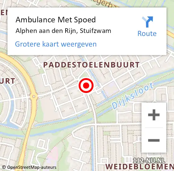 Locatie op kaart van de 112 melding: Ambulance Met Spoed Naar Alphen aan den Rijn, Stuifzwam op 6 augustus 2024 19:08