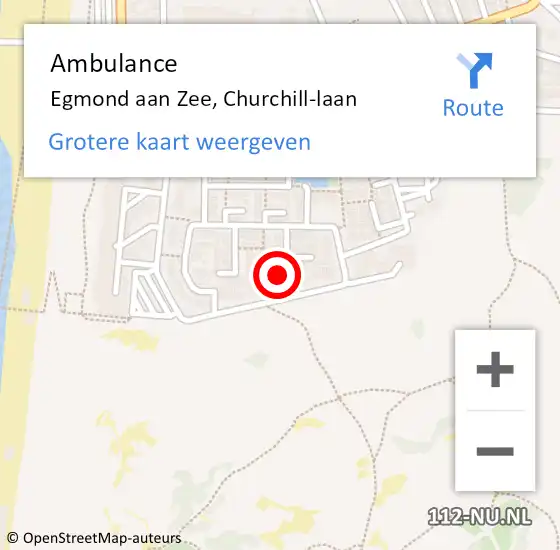 Locatie op kaart van de 112 melding: Ambulance Egmond aan Zee, Churchill-laan op 6 augustus 2024 19:35