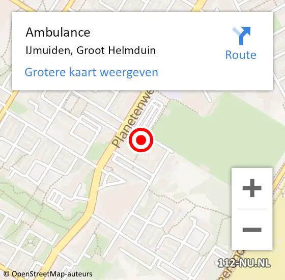 Locatie op kaart van de 112 melding: Ambulance IJmuiden, Groot Helmduin op 6 augustus 2024 20:24