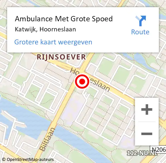 Locatie op kaart van de 112 melding: Ambulance Met Grote Spoed Naar Katwijk, Hoorneslaan op 6 augustus 2024 20:27