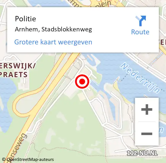 Locatie op kaart van de 112 melding: Politie Arnhem, Stadsblokkenweg op 6 augustus 2024 20:37