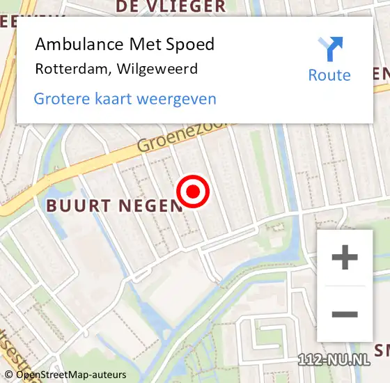 Locatie op kaart van de 112 melding: Ambulance Met Spoed Naar Rotterdam, Wilgeweerd op 6 augustus 2024 20:43