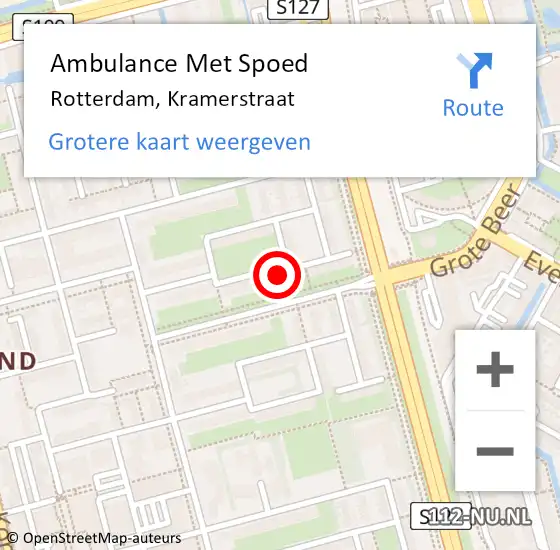 Locatie op kaart van de 112 melding: Ambulance Met Spoed Naar Rotterdam, Kramerstraat op 6 augustus 2024 20:45