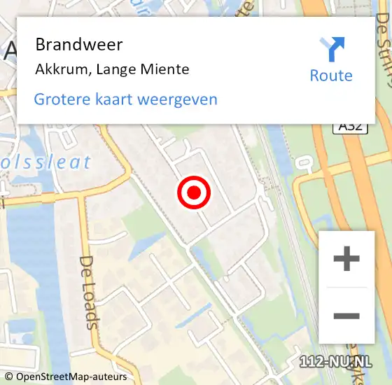 Locatie op kaart van de 112 melding: Brandweer Akkrum, Lange Miente op 6 augustus 2024 20:52